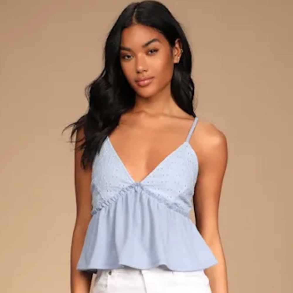 Lulus NWOT* Light Blue Eyelet Peplum Top - Picture 4 of 9